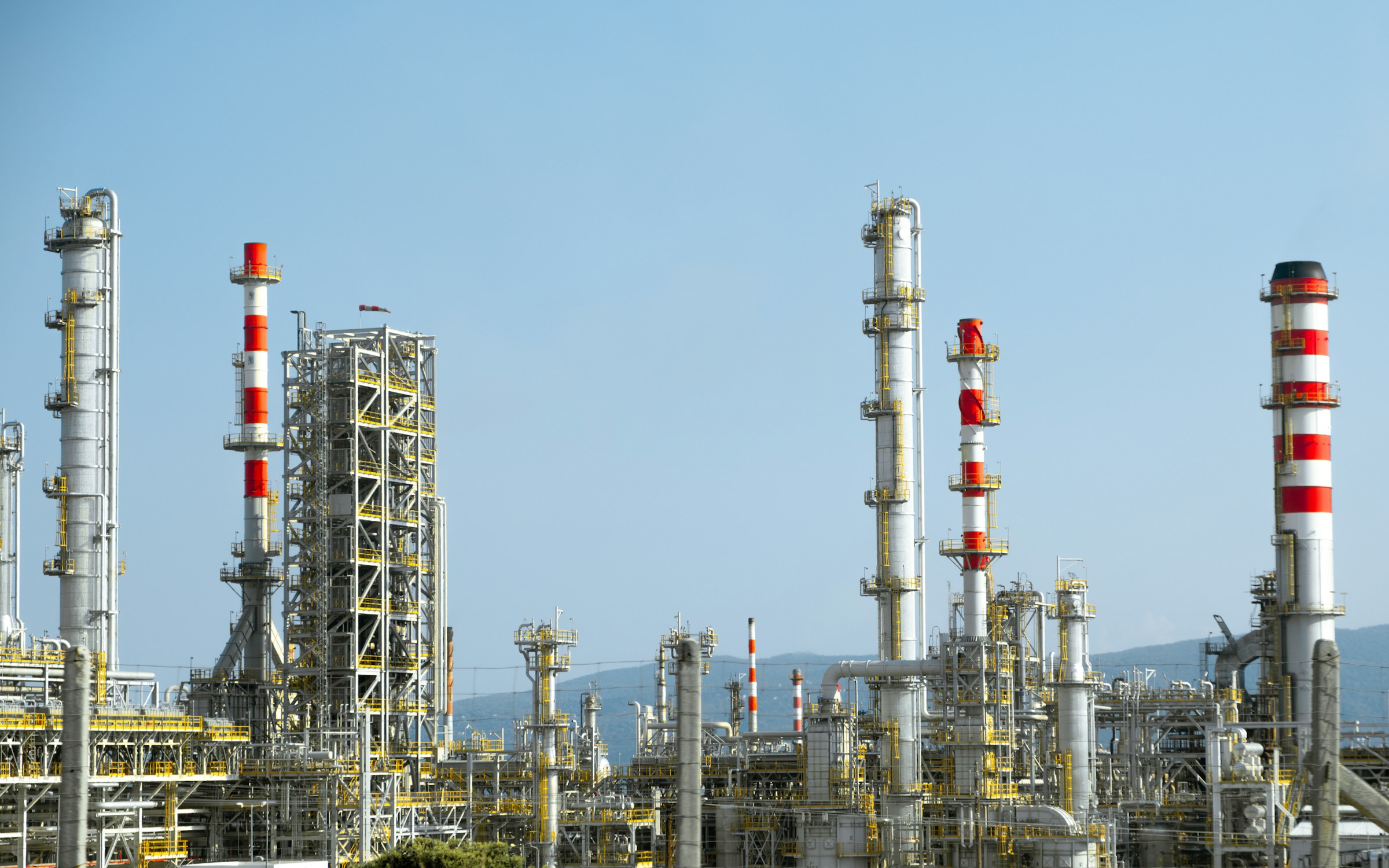 Processing towers and pipework at an industrial energy facility